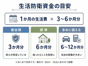 生活防衛資金と現金比率の考え方を示した図解